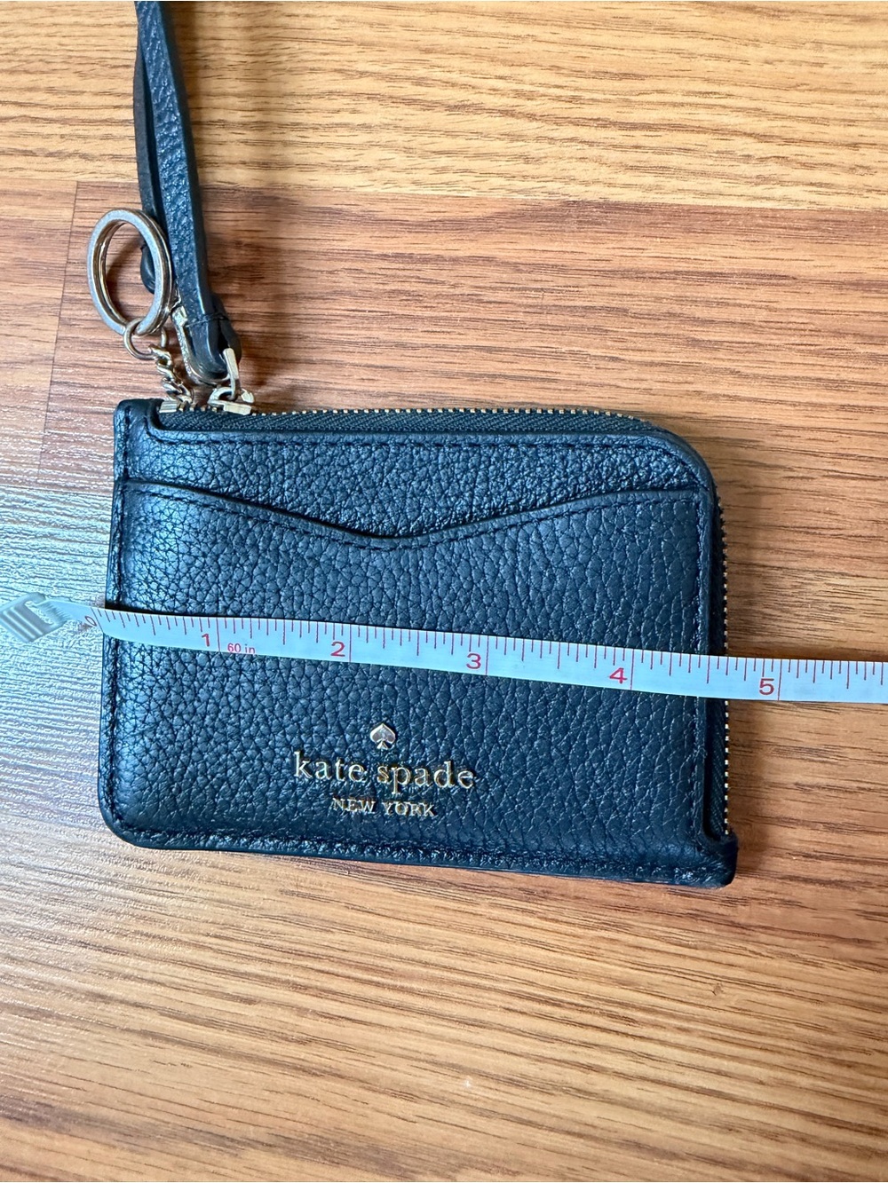 kate spade Black Pebbled Leather Wristlet Card Case with Key Ring - Picture 7 of 8